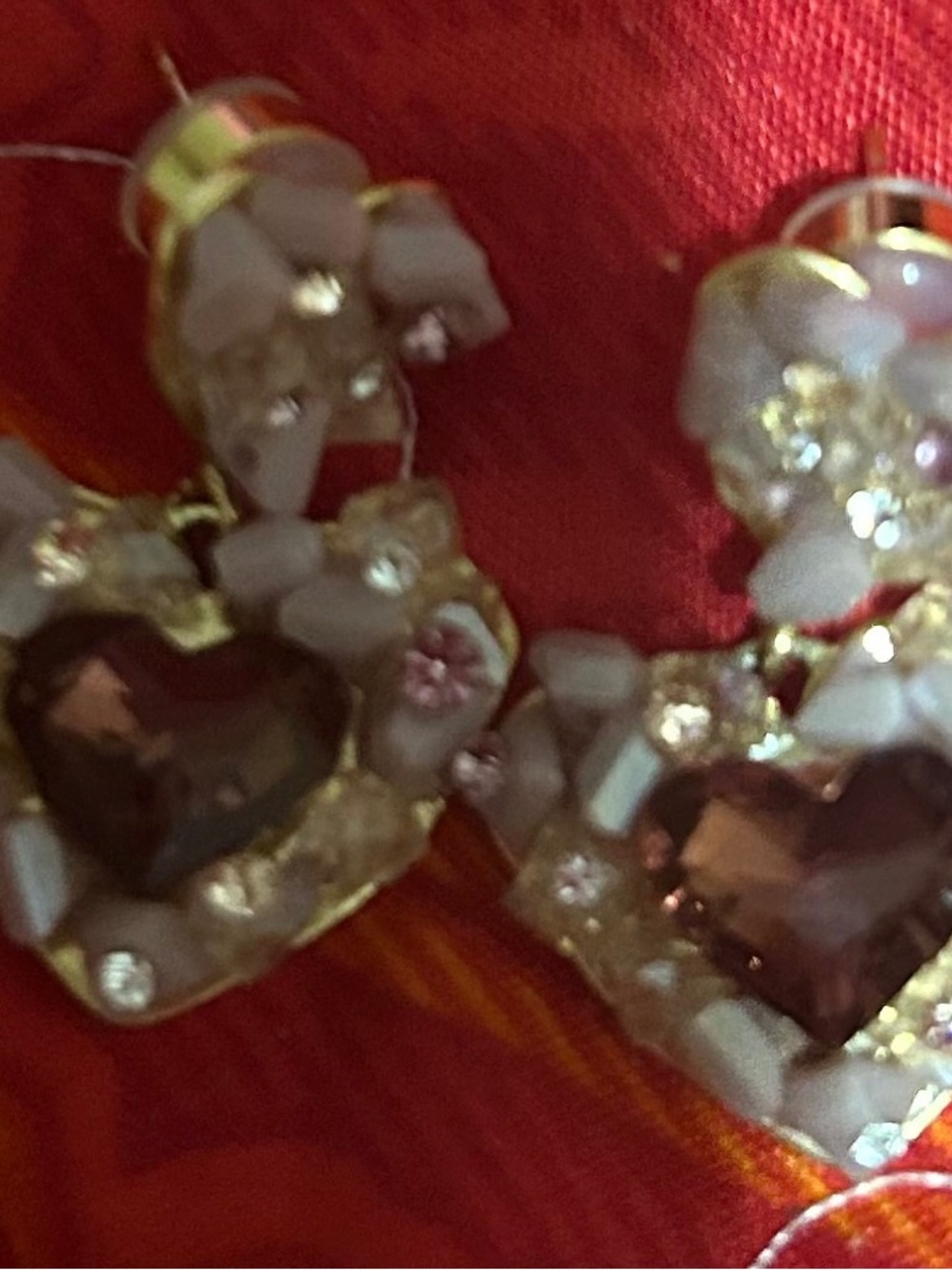 Heart Crystal Drop Earrings - Pink and Gold